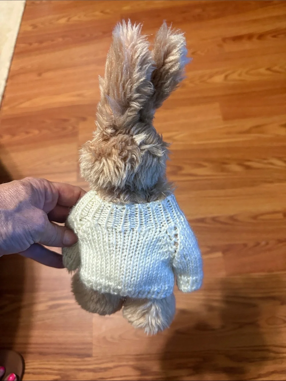 Plush Bunny Toy in Tan with Knit Sweater - Small Pets Accessory